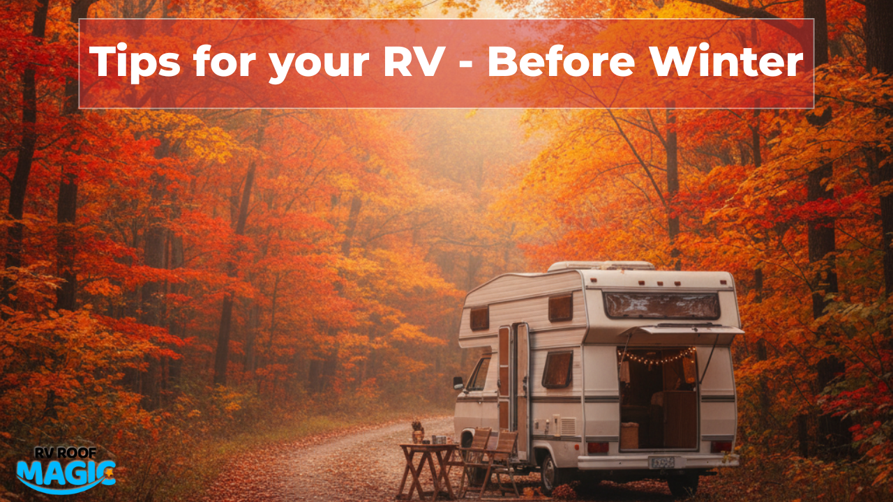 RV roof coating tips before winter, protect your RV with liquid rubber sealant.